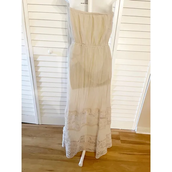 Sweet Journey Beige Lace Trim Maxi Dress Resortwear Sleeveless Vacation S Boho Beach Cruise - Image 6