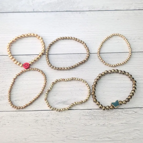 Bundle of 6 Bracelets - Gold Tone Stretch Bracelets - Fair Condition - Image 2
