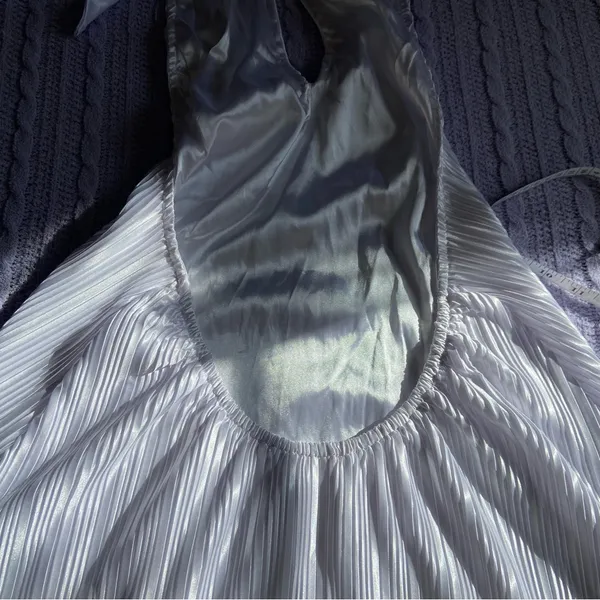 NWOT Lulus Pretty Aura White Satin Plisse Mock Neck Mini Swing Dress - Image 7