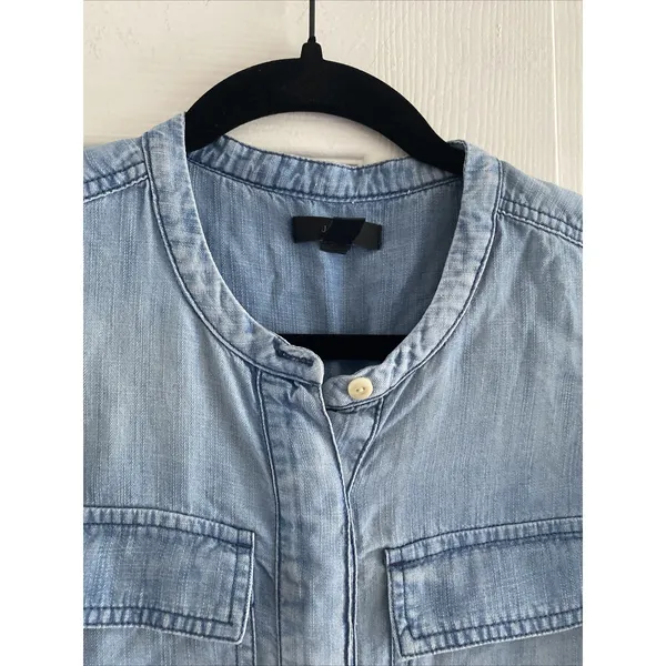 J Crew Chambray Denim Popover Tunic Dress Womens S Light Blue Utility‎ Cotton - Image 2