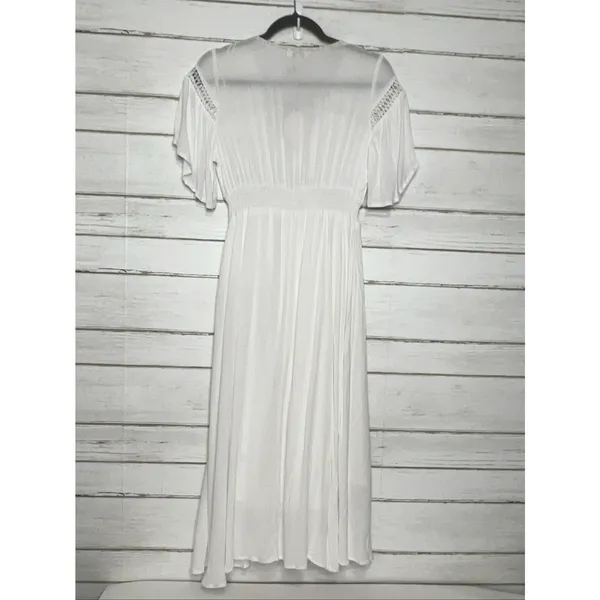 Umgee V-Neck Smocked Waist Flutter Sleeve Midi Dress White Small - Image 3
