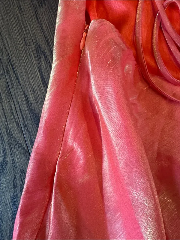 ThatsSoFetch Women's Bright Coral-Orange Satin dress - Image 5