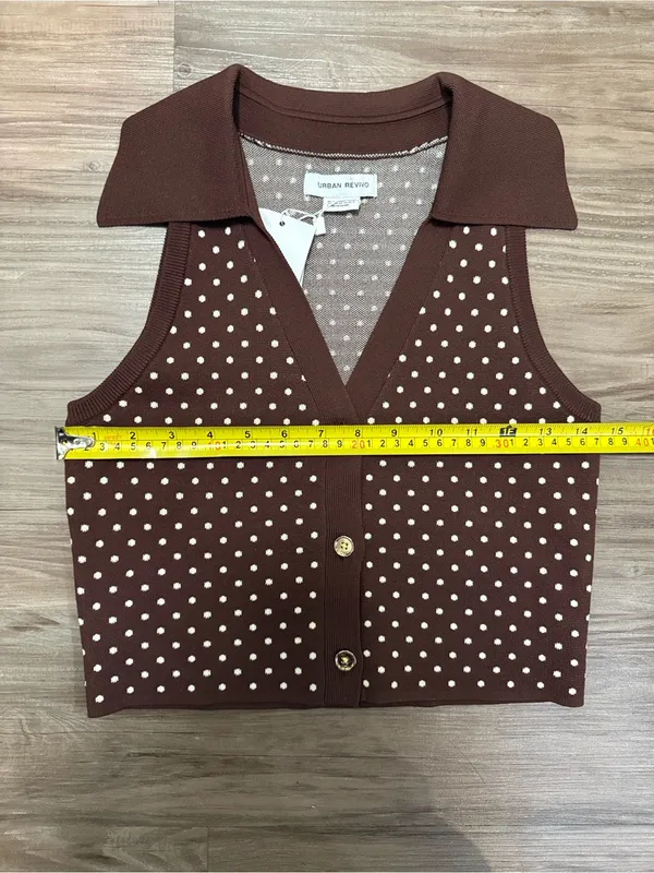 Urban Revivo Retro Polka Dot Knit Vest Brown Crop Top NWT Size M - Image 6