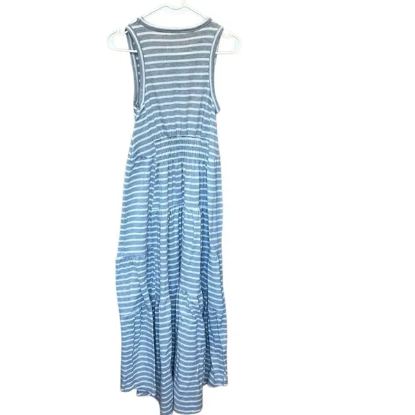 Lucky Brand Ruched Sleeveless Grey & White Stripe Maxi Dress Small #800 - Image 10