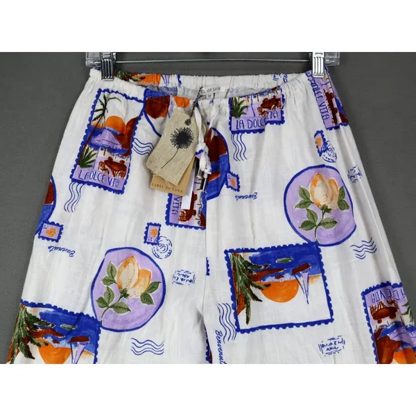 Anthropologie New Label Of Love Printed Wide Leg Linen Pants Sz M‎ Beach Resortwear Dolce Vita - Image 2