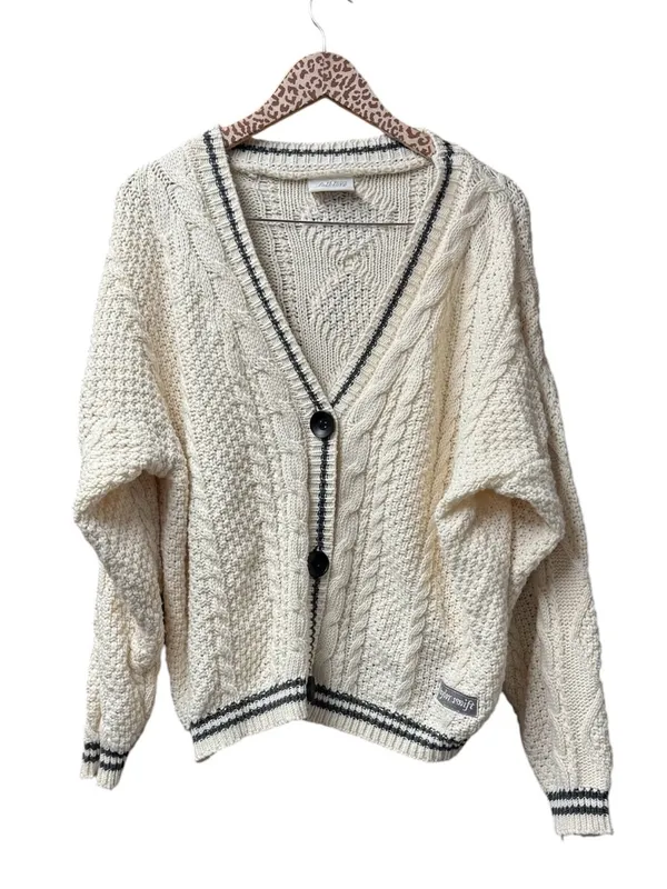 Taylor Swift Folklore Album Era Cable Knit V-Neck Button Cardigan Sweater MD/LG - Image 3