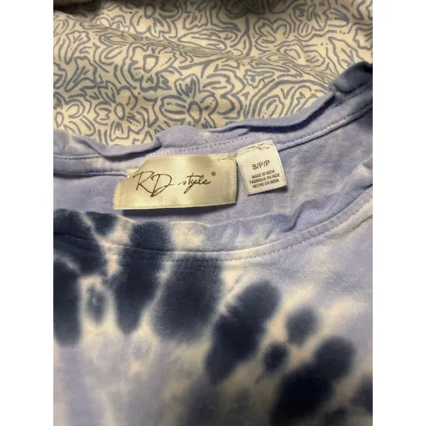 RD Style Size Small Woman Blue Tie Dye Short Sleeve Shirt Boxy Contemporary - Image 2