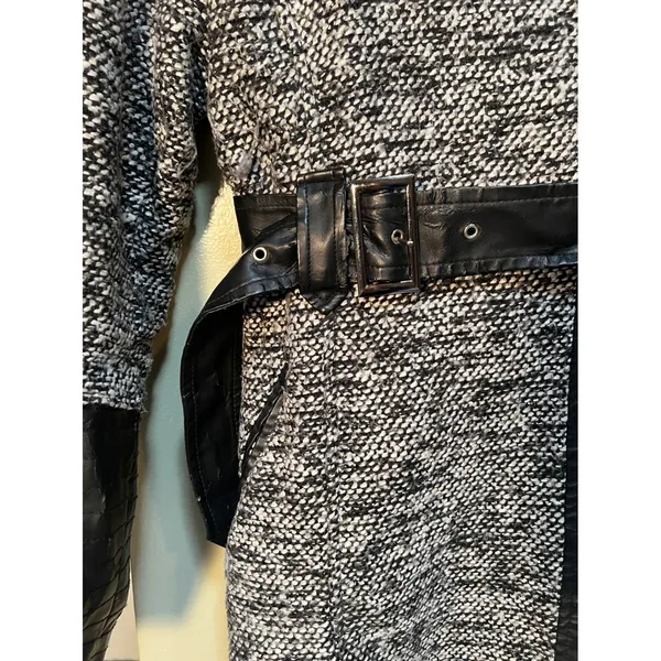 Yoki Outerwear Collection Womens Size Large Coat Jacket Black Gray Tweed Leather - Image 6