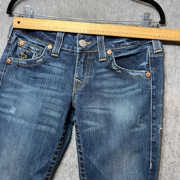 True Religion Bootcut Jeans Dark Wash Distressed Denim USA Made Size 29 Altered‎ - Image 2