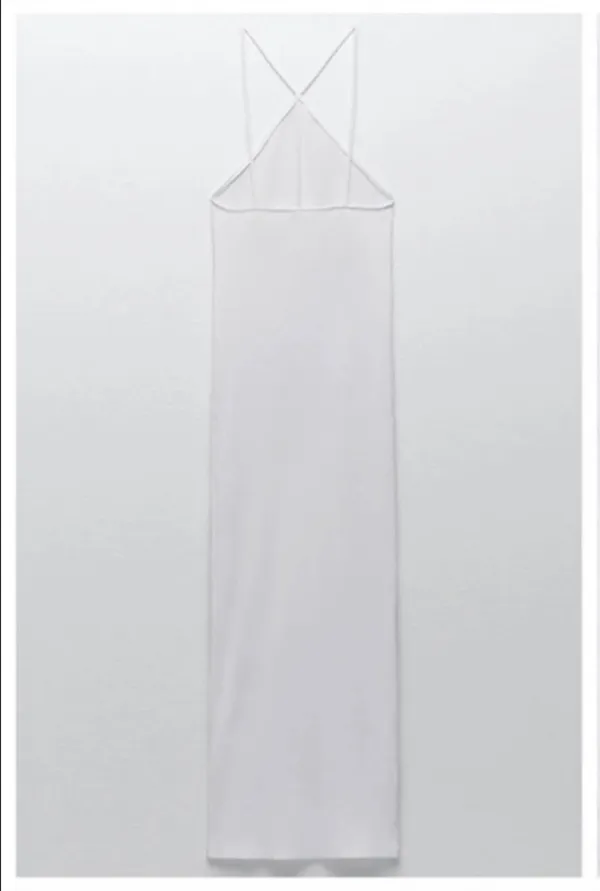 Zara Halter Ribbed MIDI Dress White - Image 4