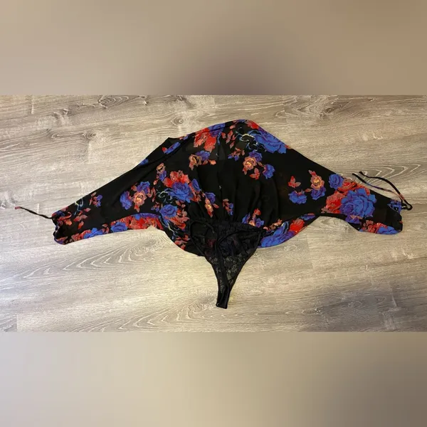 Free People Floral Blouse Bodysuit With Lace Underlay Boho Bohemian Women XS - Image 6