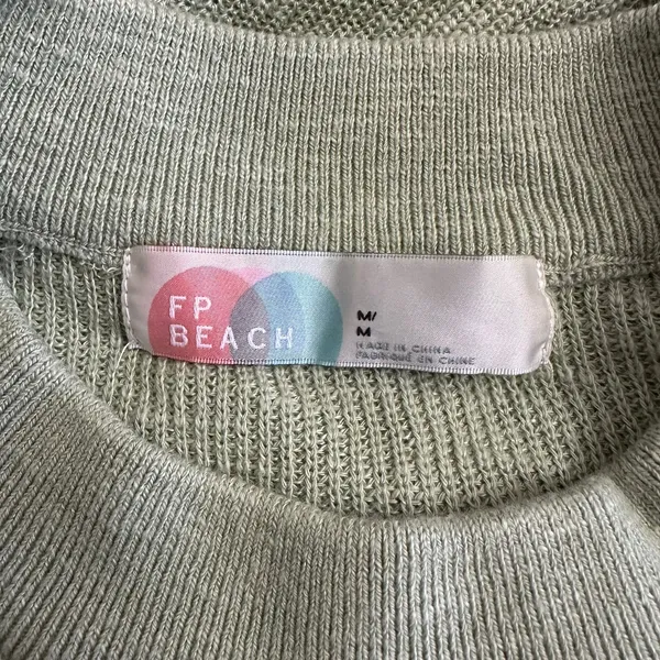 FP Beach by Free‎ People Sage Green Waffle Knit Mock Neck Sweater Size M - Image 2