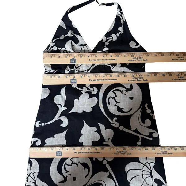 Y2K Old Navy Floral Maxi Dress Black White S Linen Blend Babydoll‎ Halter Beachy - Image 9
