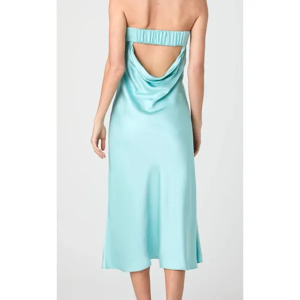 French Connection Oona Satin Strapless Midi Dress Pastel Turquoise Size Medium - Image 2