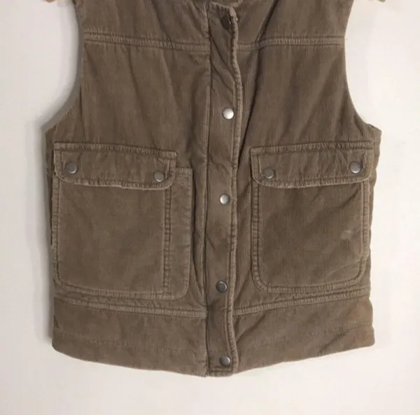 Vintage corduroy puffer zip and button up pullover fall winter vest size small - Image 4
