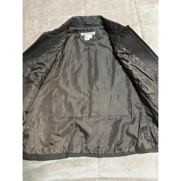 A.M.I Genuine Leather Vest Size Large Brown Nylon Lined Full Zip 90s Collared - Image 3