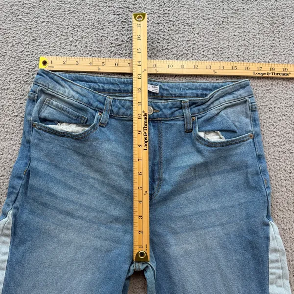 SO Goods for Life Women Patchwork Flare Jeans Blue Multi Colorblock Size 15 32W - Image 4