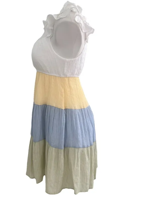 NEW ANTHROPOLOGIE MINE Ruffle Tiered Dress Small Yellow Blue Green cottage - Image 5