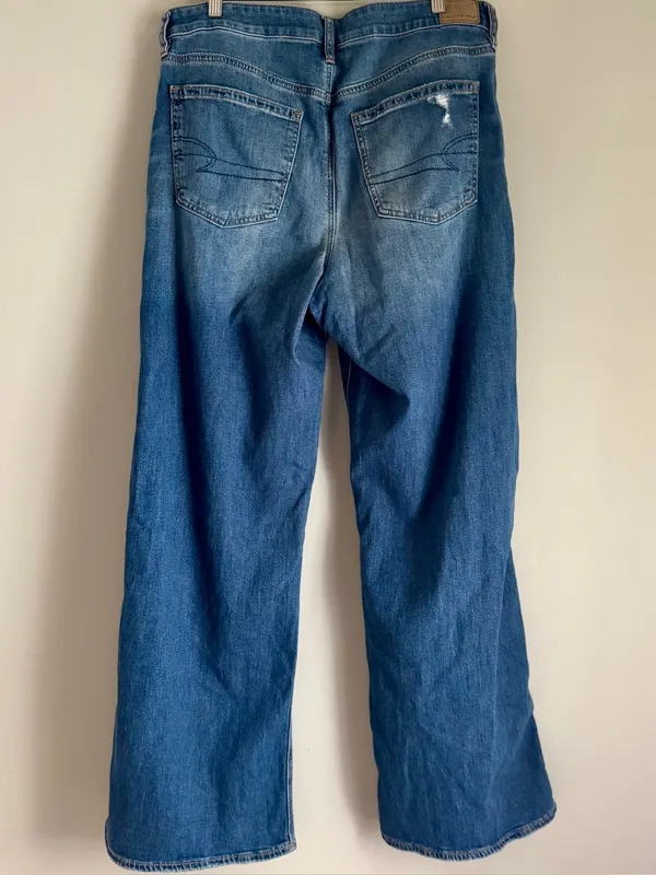 American Eagle Super High Rise Baggy Wide Leg Stretch Distressed Jeans 12 Long - Image 3