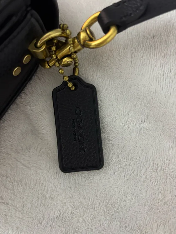 Black Foldover Coach Leather Bag - Image 3