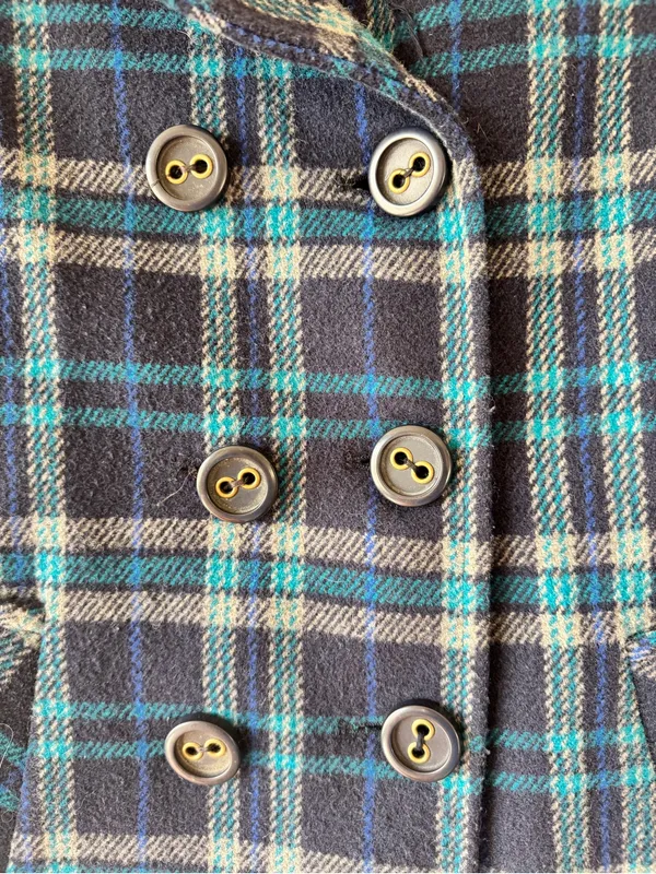 Vintage Y2K Aeropostale Medium Plaid Wool Blend Peacoat Womens M Double Breasted - Image 2