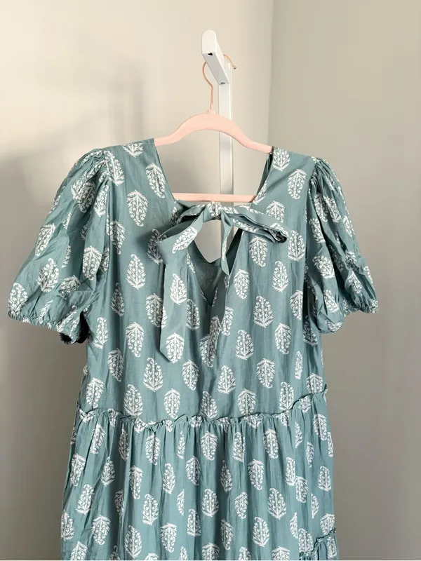 Lucky Brand Women's Teal Puff-Sleeve Tiered Maxi Dress Size Medium Boho Flowy - Image 6