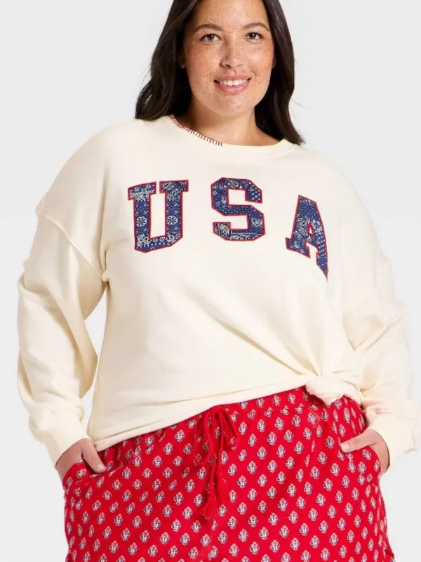 Universal Threads Cream Crewneck Sweatshirt with USA Appliqué NWT 4 - Image 2