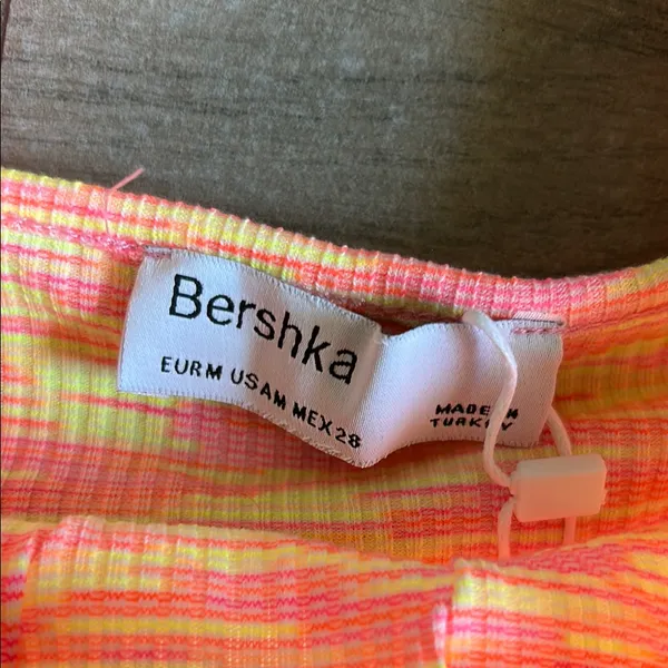 Bershka Neon Pink and Yellow Striped Top - Image 2