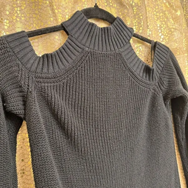 Abercrombie & Fitch Black Cold Shoulder Long Sleeve Sweater Dress XS - Image 3