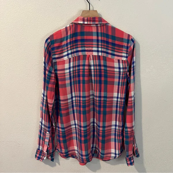 SO Perfect Shirt Pink &‎ Blue Plaid Soft Rayon Relaxed Fit Button Front Size M - Image 7