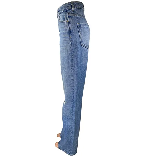 Zara Women's Blue Distressed High Waisted Straight Leg Denim Jeans Pants Size 2 - Image 2