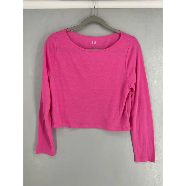 Gap Womens Crop Top Pink Linen Blend Long Sleeve Scoop Neck Medium - Image 2