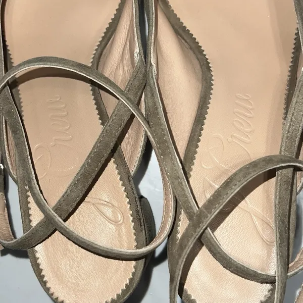 J. Crew‎ Millie Ankle Strap Heels Pumps Suede Shoe Khaki Beige Size 8 Open Back - Image 10
