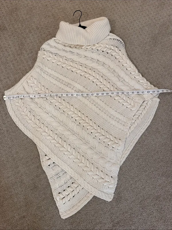 Anthropologie Cream Cable-Knit Cowl Neck Knit Poncho - XS - Image 8