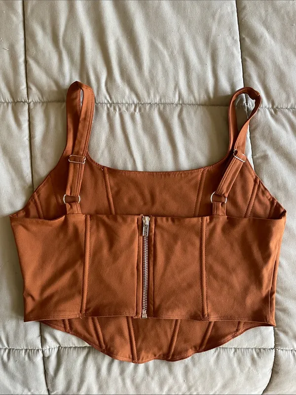 ReoRia Rust Orange Women's Corset-Style Tank Top - Image 3