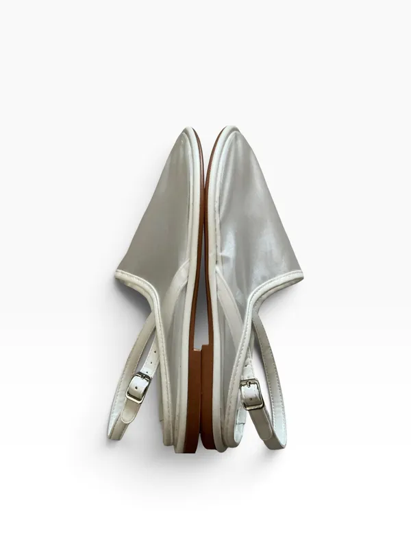 Zara white leather mesh minimalist Slingback flats round toe size 39 - Image 5