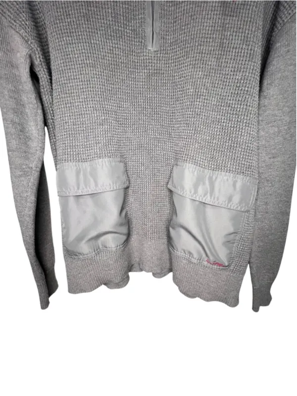 Lauren Ralph Lauren Grey Waffle Knit Quarter Zip Sweater With Pink Drawstring - Image 2