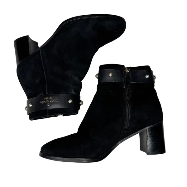 Kate Spade Morgan Pearl Booties Women’s 6B Black Suede Block Heel KE796 - Image 2