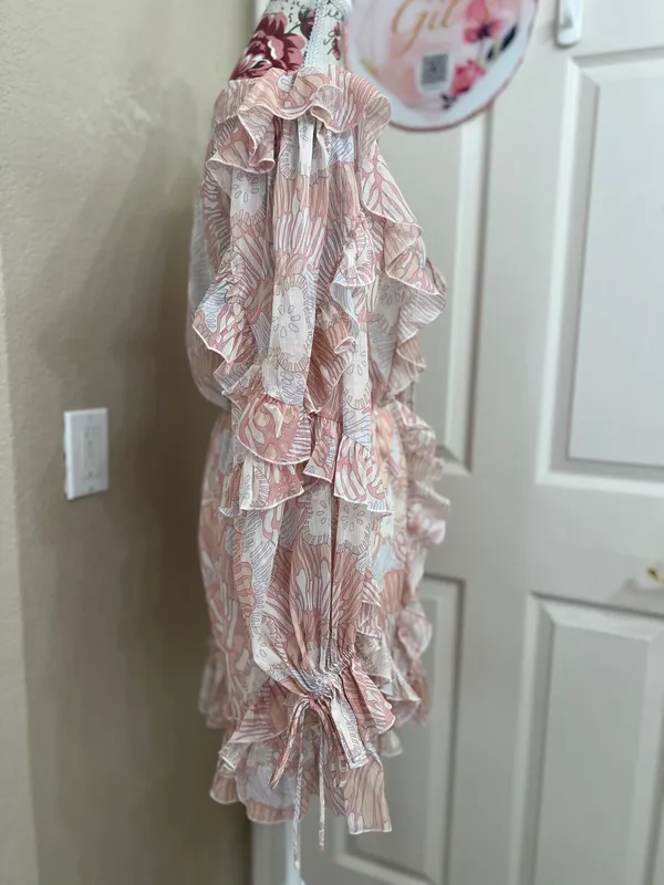 NWT Ted Baker Irvete Soft Ruffle Chiffon Playsuit Romper Coral Pink Size 1 - Image 3