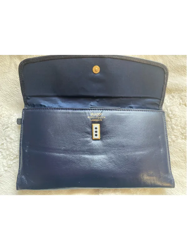 Buxton Vintage Navy Blue Lambskin Leather Wallet Clutch Organizer Kisslock Purse - Image 2