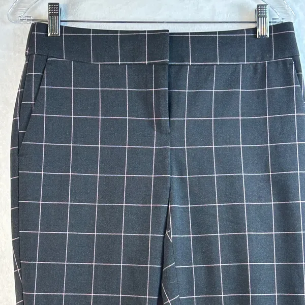 LOFT‎ Petite Marisa Pants Charcoal Grey Pink Plaid Straight Leg Casual Size 2P - Image 3