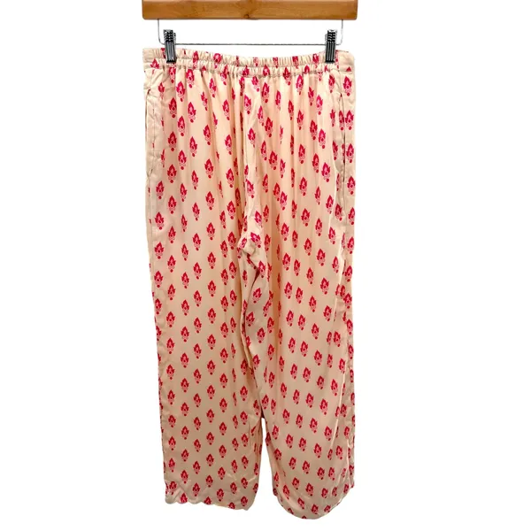 Punit Balana Ivory Pink‎ Booti Print Wide Leg Silk Pants Scallop Hem Size S - Image 4