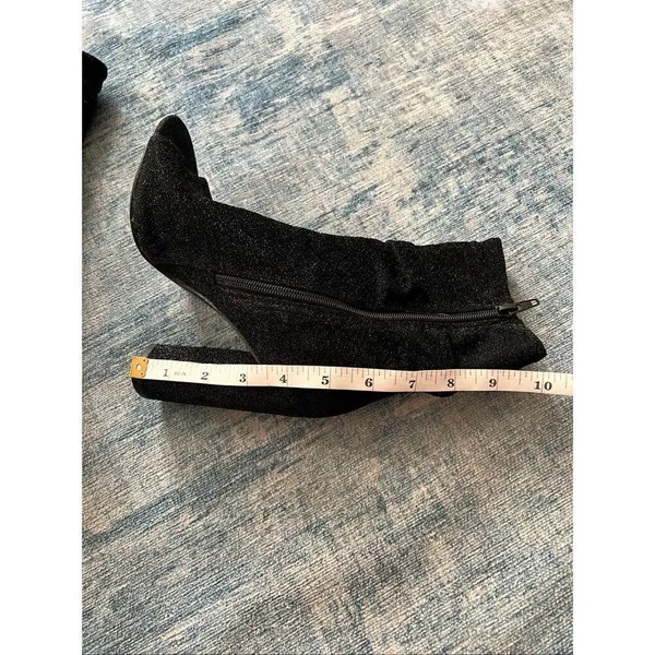 Qupid Black Sparkle Fabric Peep Toe Side Zip Block Heel Boots Size 6 - Image 12