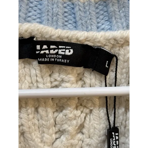 Jaded London Ecru Knitted Vest Cable Knit Preppy Tennis Streetwear‎ Size Large - Image 5