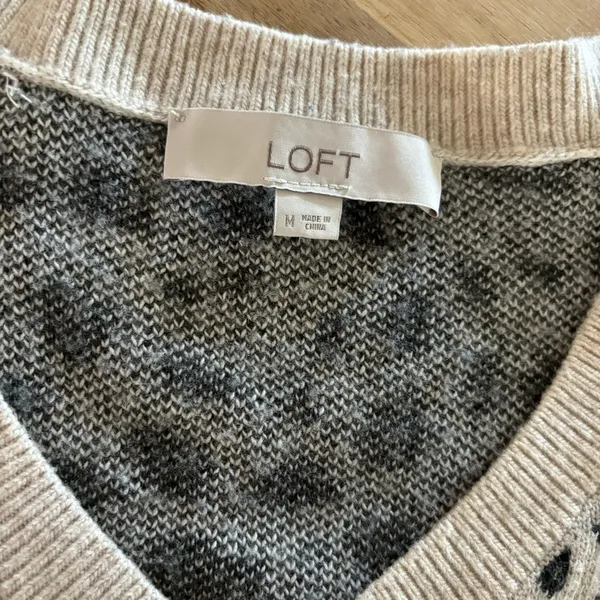 Loft Cream & Black Animal Print Wool Blend Sweater M - Image 6