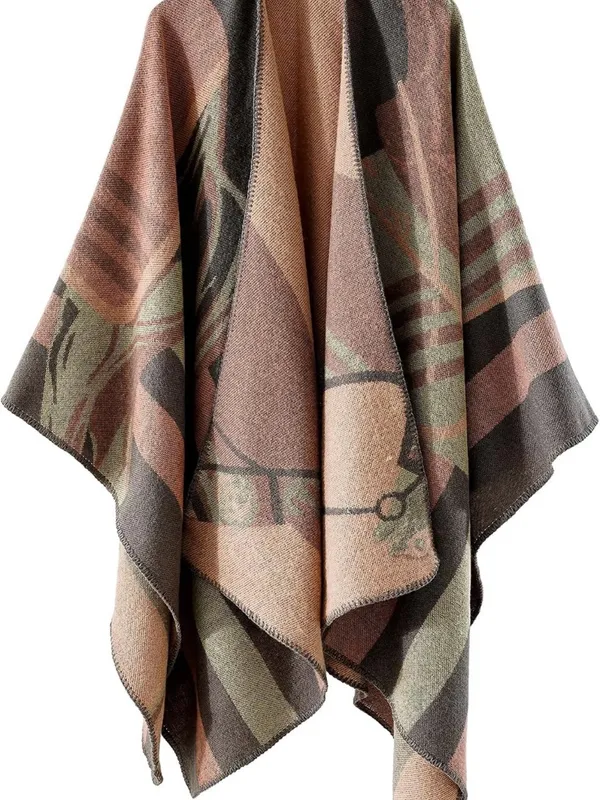 Striped Pink and Gray Poncho Cape - Women's Wrap - Image 4