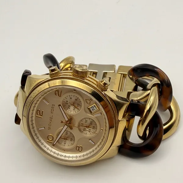 Michael Kors Runway Twist Gold Chronograph Watch MK-4222 Working New Battery - Image 3