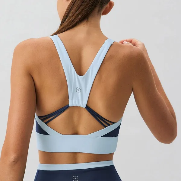 Berlook Activewear Navy Contrast U Neck Sports Bra - Light Support - Image 3