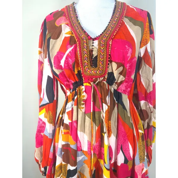 Kaktus Floral Mini Dress Womens Small Multicolor Excellent‎ Embroidered Boho - Image 11