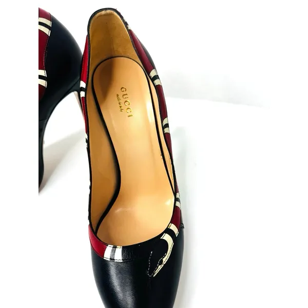 Gucci Yoko Black Red Snake Leather High Heel Pumps Pointed Toe EU 38.5 - Image 4